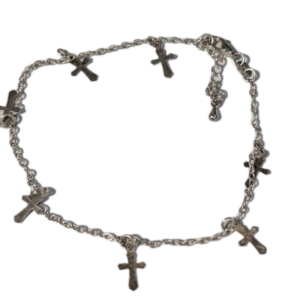 Vintage Gold Chain Cross Charm Bracelet 10KT Italy gold Adjustable 2g B-TN20